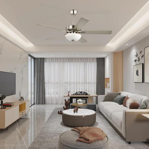 Edvivi 52 in. Brushed Nickel 5-Blade Integrated LED 6-Speed Indoor