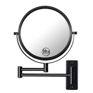8-inch Round Wall Bathroom Vanity Mirror in Black, 1X/10X Magnification Mirror, 360° Swivel with Extension Arm
