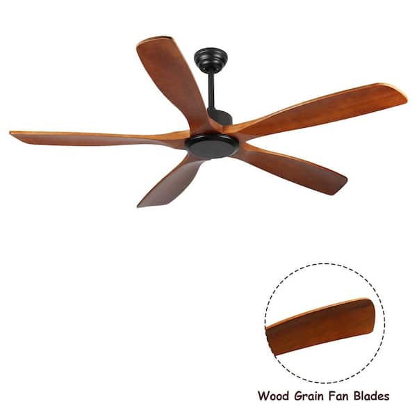 60 in. Indoor Black Ceiling Fan with Remote, Wood Blades Ceiling Fan without Light for Living Room Bedroom