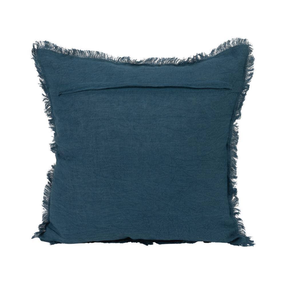 Navy Blue Stonewashed Linen Fringe Square Pillow 20"