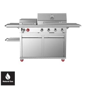 4-Burner Natural Gas Grill in Stainless Steel with Griddle