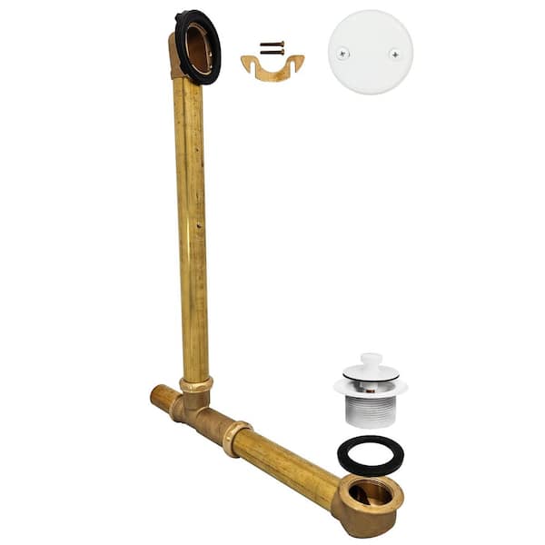 20 in. Above Floor Brass Bathtub Overflow with Twist and Close Drain and 2-Hole Overflow Cover, White