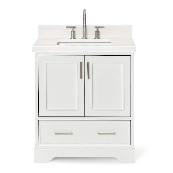 Stafford 30 in. W x 22 in. D x 36 in. H Single Sink Freestanding Bath Vanity in White with Pure White Quartz Top