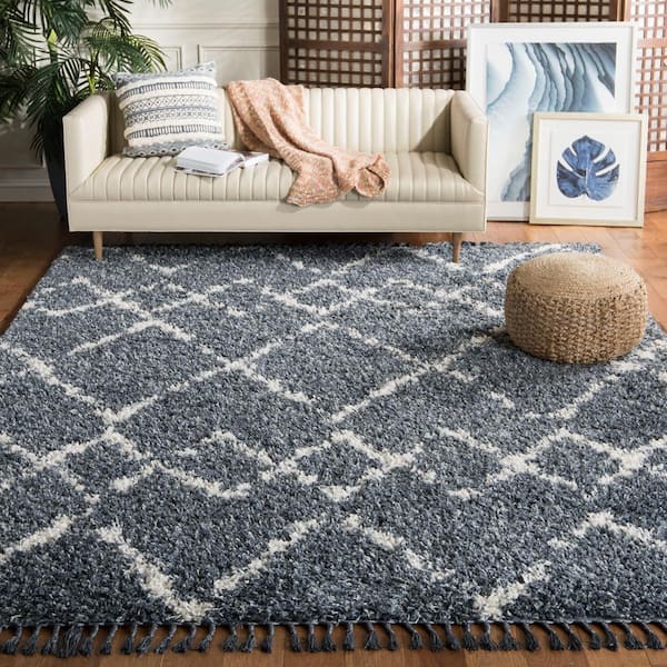Pro Lux Shag Gray/Cream 8 ft. x 10 ft. Tribal Geometric Area Rug
