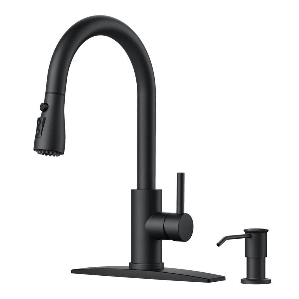 Single-Handle Pull Down Sprayer Kitchen Faucet with Soap Dispenser Stainless Steel in Matte Black -  androme, AA23B-SD