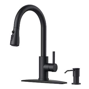 Single-Handle Pull Down Sprayer Kitchen Faucet with Soap Dispenser Stainless Steel in Matte Black