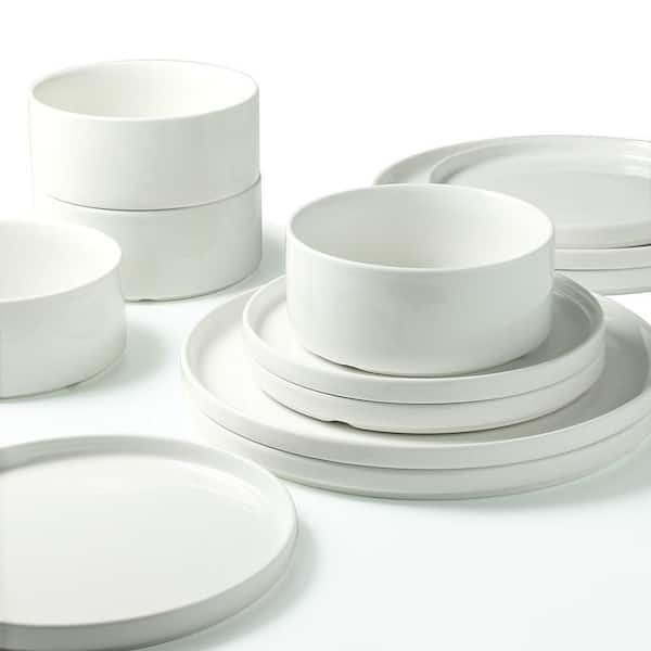 12-Piece Stack White Stoneware Dinnerware Set (Service for 4)