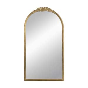 28 in. W x 53 in. H Arch Gold Metal Frame Hand Carved Rose Decor Dressing Wall Mirror
