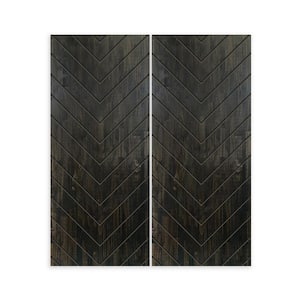 84 in. x 84 in. Hollow Core Charcoal Black Stained Solid Wood Interior Double Sliding Closet Doors