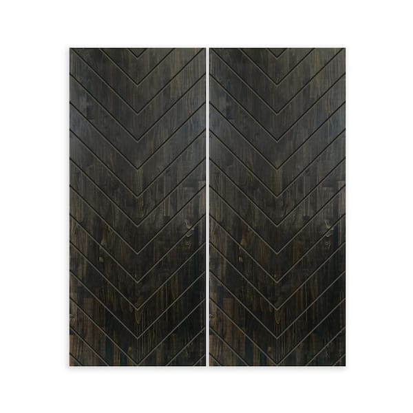 CALHOME 84 in. x 96 in. Hollow Core Charcoal Black Stained Pine Wood Interior Double Sliding Closet Doors