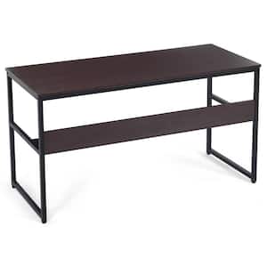 55 in. Rectangle Coffee Wood Computer Desk with Bookshelf
