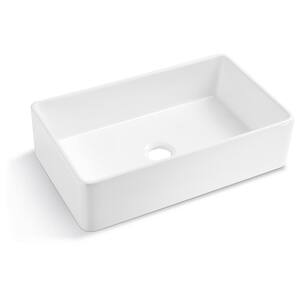33 in. L x 20 in. W Farmhouse/Apron Front White Single Bowl Ceramic Kitchen Sink with Sink