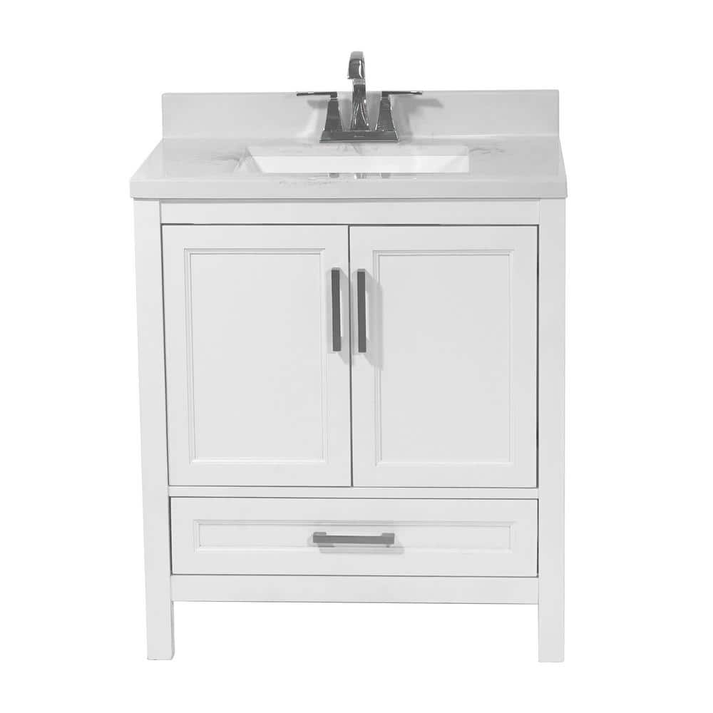 Amluxx Salerno 31 In Bath Vanity In White With Cultured Marble Vanity Top With Backsplash In Carrara White With White Basin Sl30wh T31crb The Home Depot