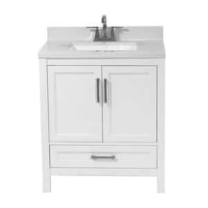Salerno 31 in. Bath Vanity in White with Cultured Marble Vanity Top with Backsplash in Carrara White with White Basin