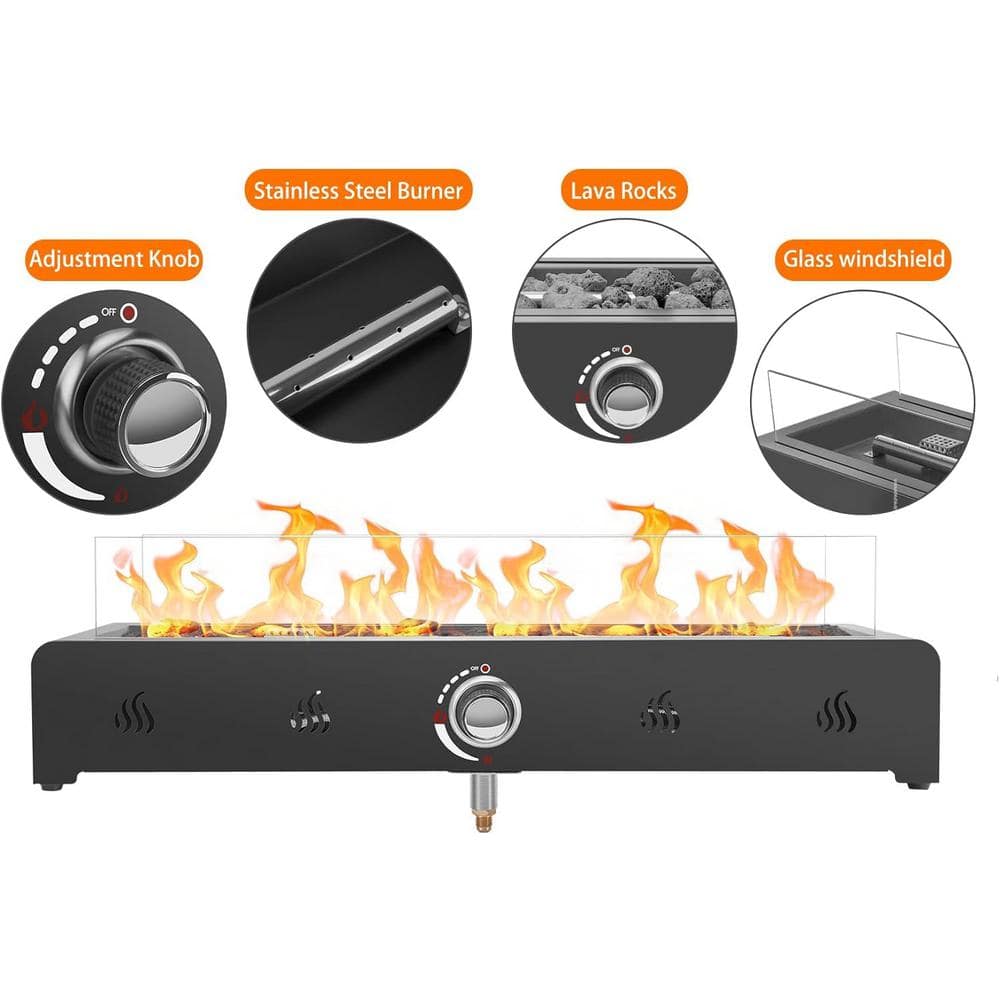 onlyfire 28 in. W x 4.5 in. H Rectangle Black Gas Tabletop Fire Pit
