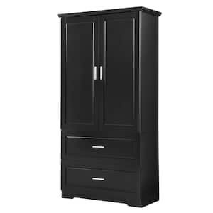 32 in. W x 15 in. D x 63 in. H Black MDF Freestanding Linen Cabinet with Drawers and Adjustable Shelves