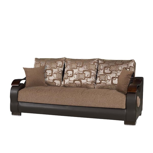 Ottomanson Urban Collection Convertible 88 in. Brown Chenille 3-Seater Twin Sleeper Sofa Bed with Storage