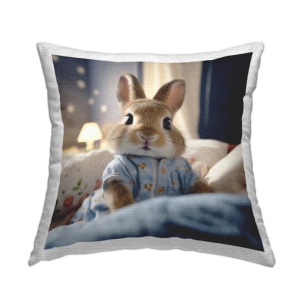 Baby Bunny in Pajamas Outdoor Printed Throw Pillow by RB