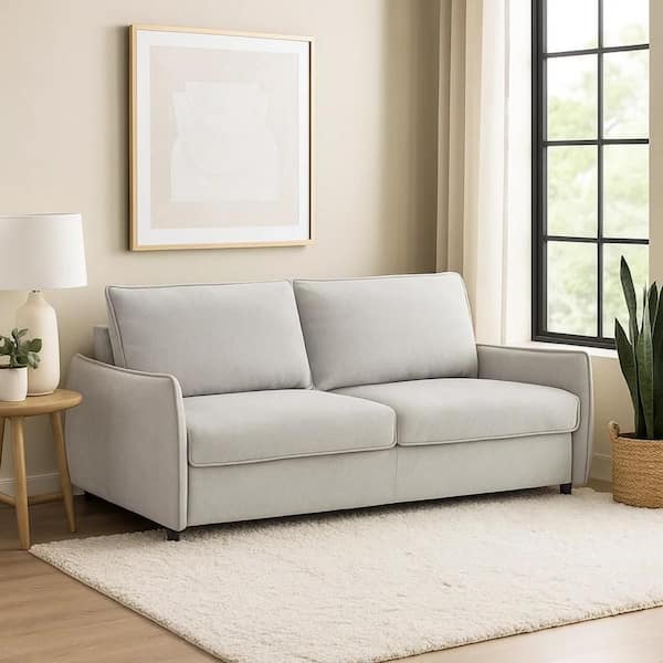 Jona 39 in. Beige Chenille Twin Size Folding Back Sofa Bed with Sleeper and Memory Foam Mattress