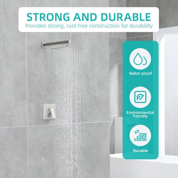 1-Spray Patterns 10 in. Wall Mount Fixed Shower Head 2.5 GPM with 360° Swivel in Brushed Nickel