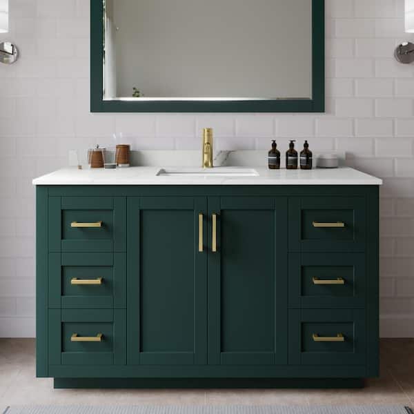 Wyndham Collection Miranda 54 in. W x 22 in. D x 33.75 in. H Single Bath Vanity in Green with Giotto Quartz Top and 46 in. Mirror
