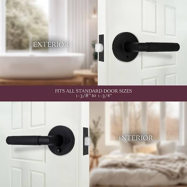 Woodcliff Matte Black Bed/Bath Privacy Door Handle with Rectangle Rose 4-Pack