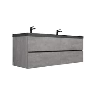 60 in. W Floating Double Sink Bath Vanity in Grey with Matt black Top