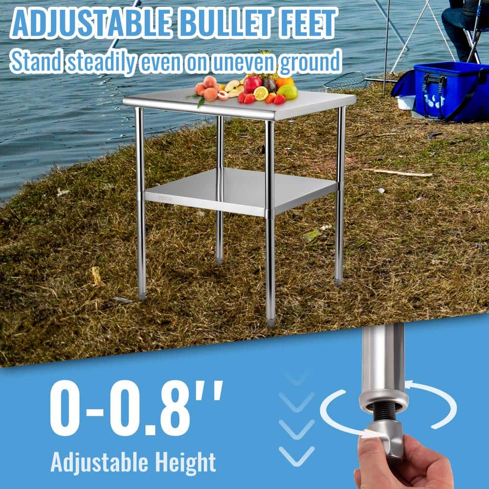Heavy Duty Stainless Steel Kitchen Prep Table with Adjustable Undershelf