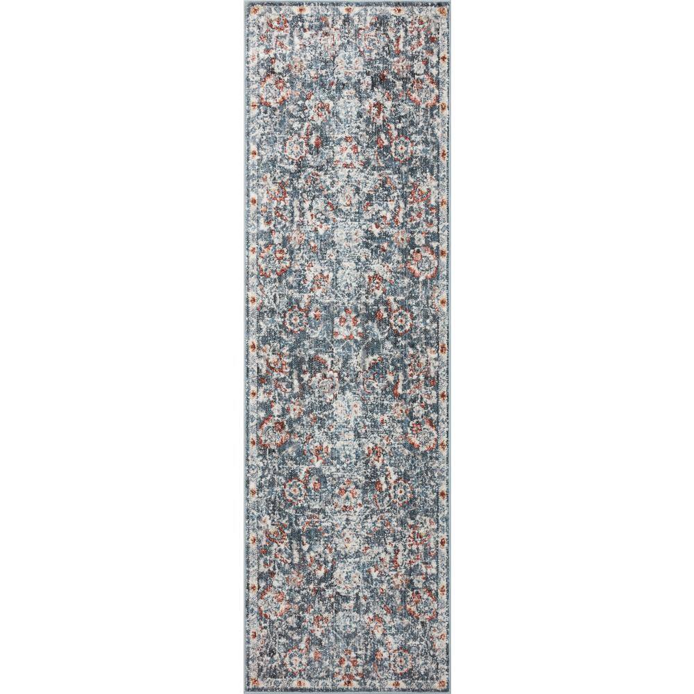 Cassandra Blue and Rust Stain-Resistant Synthetic Area Rug