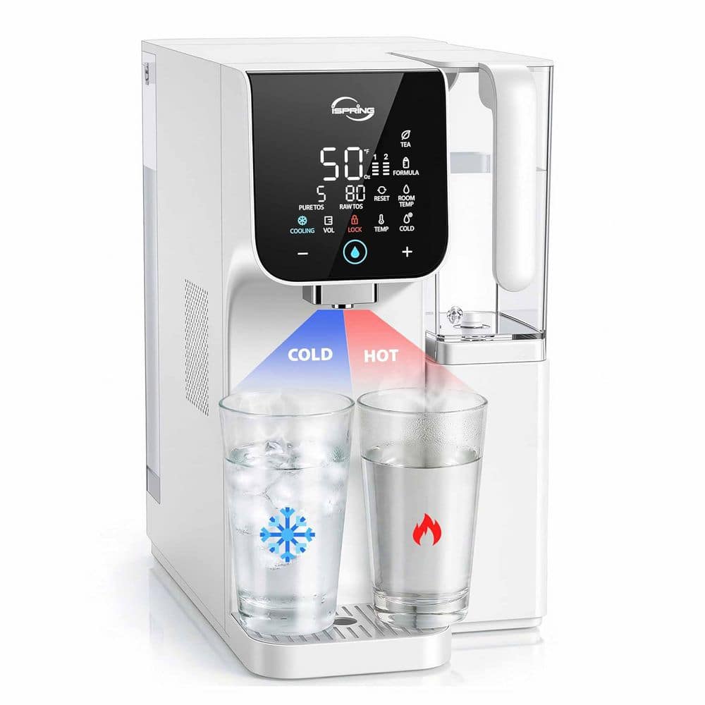 RCD100-THCW Hot and Cold Countertop Reverse Osmosis System, White, RO Water Filter Dispenser, TDS, Filter Life Monitor