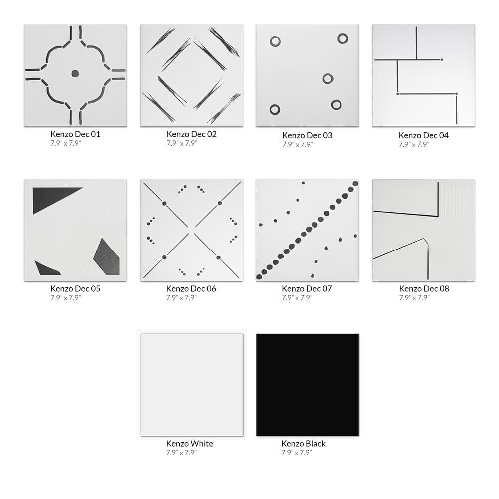 Kenzo 8" x 8" Black and White Porcelain Tile