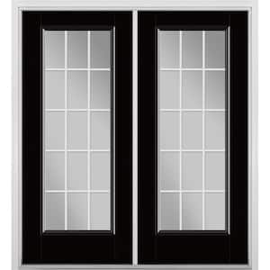 72 in. x 80 in. Jet Black Fiberglass Prehung Right-Hand Inswing GBG 15-Lite Clear Glass Patio Door with Brickmold