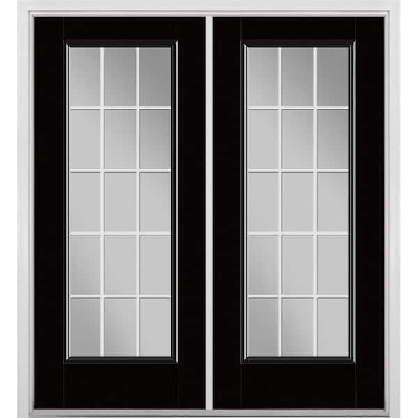 Masonite 72 in. x 80 in. Jet Black Fiberglass Prehung Right-Hand Inswing GBG 15-Lite Clear Glass Patio Door with Brickmold
