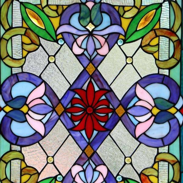 Blue Rectangular Shape Stained Glass Art Glass Window HD7JC8TP9T