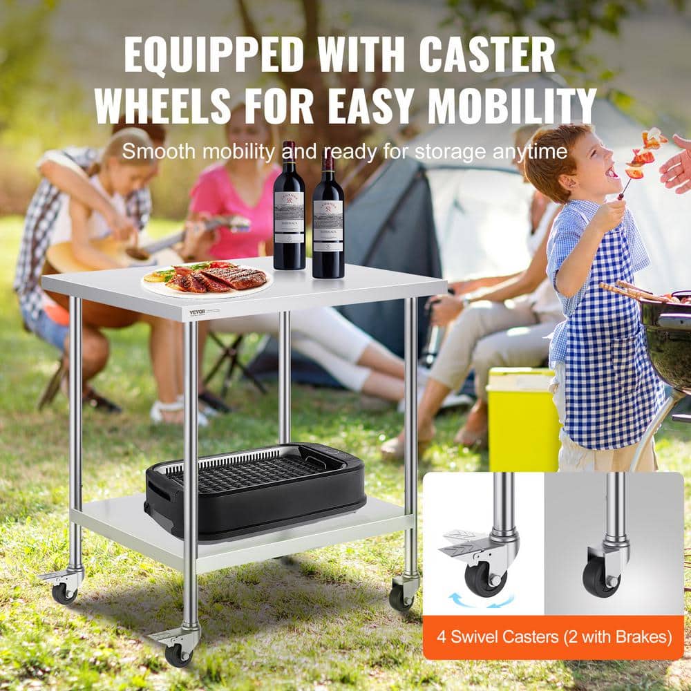 Stainless Steel Adjustable Height Work Table with Wheels