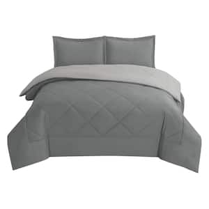 Swift Home 3-Piece Charcoal/Silver All-Season Reversible Microfiber Full/Queen Down-Alternative Comforter Set