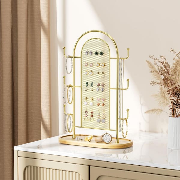 Dracelo Gold Metal Jewelry Organizer Stand (12.9 in. x 8.6 in