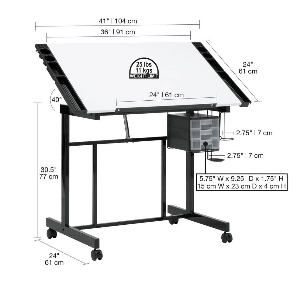 Adjustable Black and White Craft Station with Drawers
