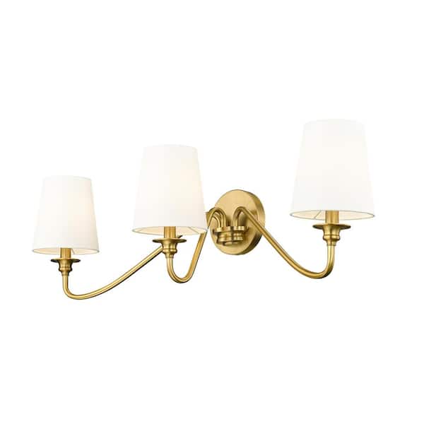 Gianna 32 in. 3-Light Modern Gold Wall Sconce with White Fabric