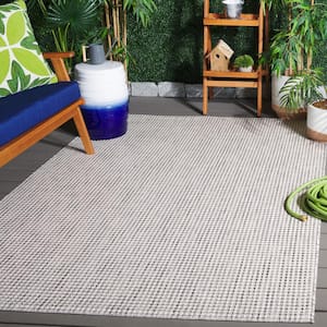 Courtyard Ivory/Dark Gray 7 ft. x 7 ft. Woven Geometric Indoor/Outdoor Square Area Rug