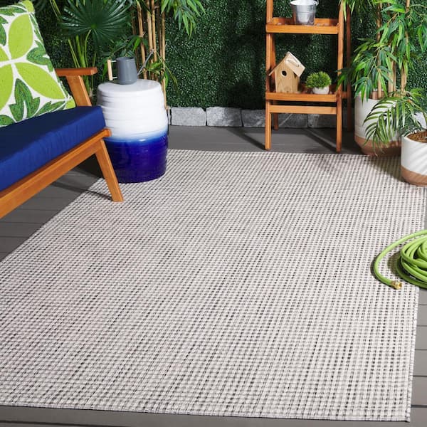 Courtyard Ivory/Dark Gray 9 ft. x 12 ft. Woven Geometric Indoor/Outdoor Area Rug