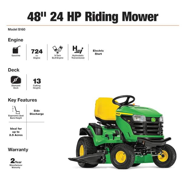 Have a question about John Deere S160 48 in. 24 HP V Twin ELS Gas Hydrostatic Riding Lawn Mower Pg 4 The Home Depot