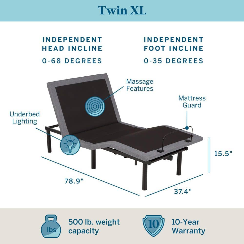 Black Twin XL Adjustable Bed Frame Base with Wireless Remote and Smart App - thumbnail 7