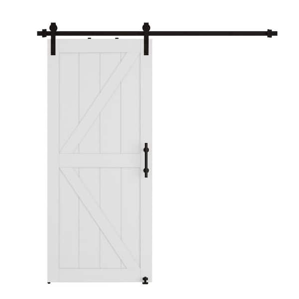 30 in. x 84 in. White K-shaped MDF Sliding Barn Door Slab with Hardware Kit