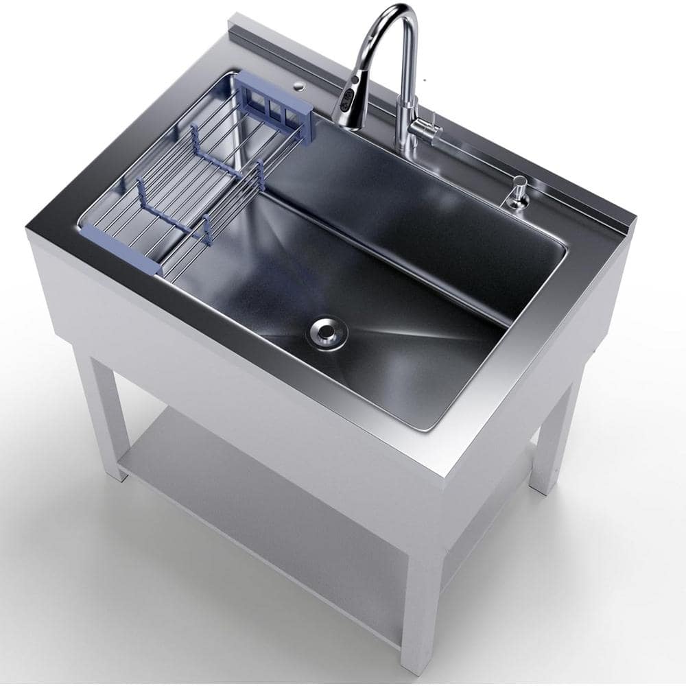 20 in. D x 36 in. W Freestanding Stainless Steel Utility Sink in White with