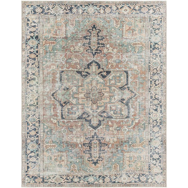 Jillian Green 8 ft. x 10 ft. Traditional Indoor Machine-Washable Area Rug