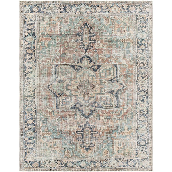 Livabliss Jillian Green 8 ft. x 10 ft. Traditional Indoor Machine-Washable Area Rug