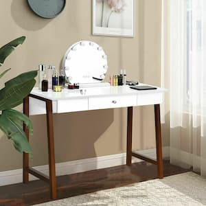 42 in. W Computer Desk Laptop PC Writing Table Makeup Vanity Table withDrawer and Wood Legs