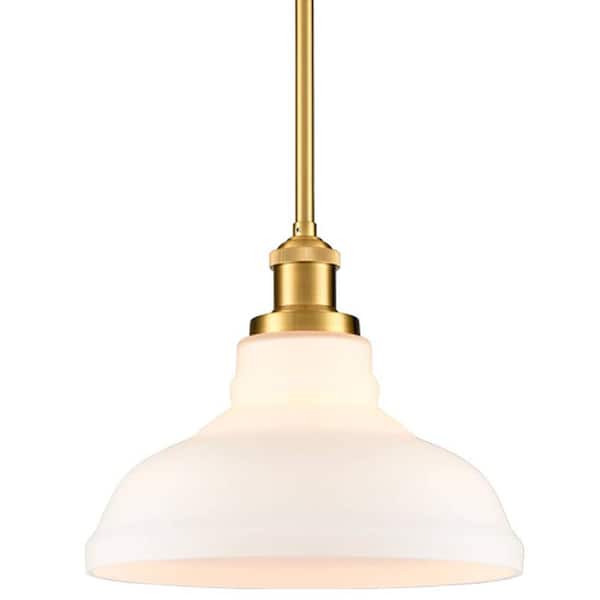 CLAXY 60 Watt 1 Light Gold Finished Shaded Pendant Light with Milk glass Glass Shade and No Bulbs Included