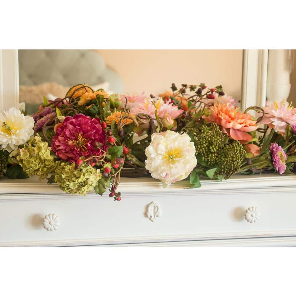 26" Multicolor Peony Outdoor Tabletop Centerpiece